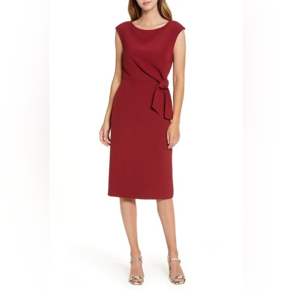 NWT TAHARI Cap Sleeve Crepe Sheath Dress Bordeaux Red Size 8 Lined Business New - Picture 1 of 12